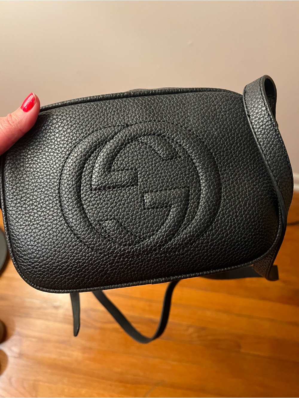 Black Leather Crossbody Camera Bag with Tassel - Picture 4 of 6